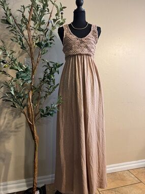 aerie Taupe Crochet Maxi Dress
